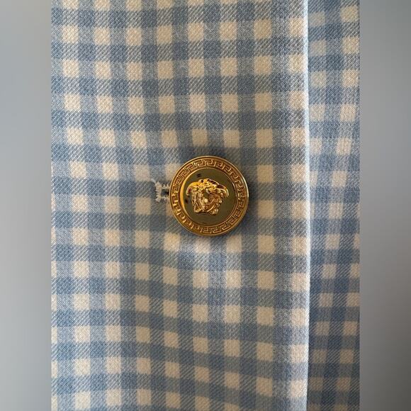 Versace wool Medusa Blue and White Checkered wool jacket 46 - Picture 4 of 8